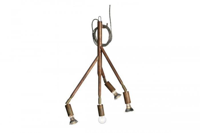 Taklampa kvist 4 armar, rå koppar